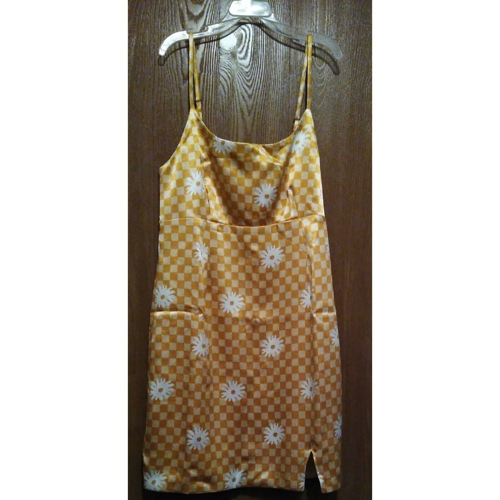 Wild Fable Summer Floral Checker Gold Spaghetti Strap Dress Size S New